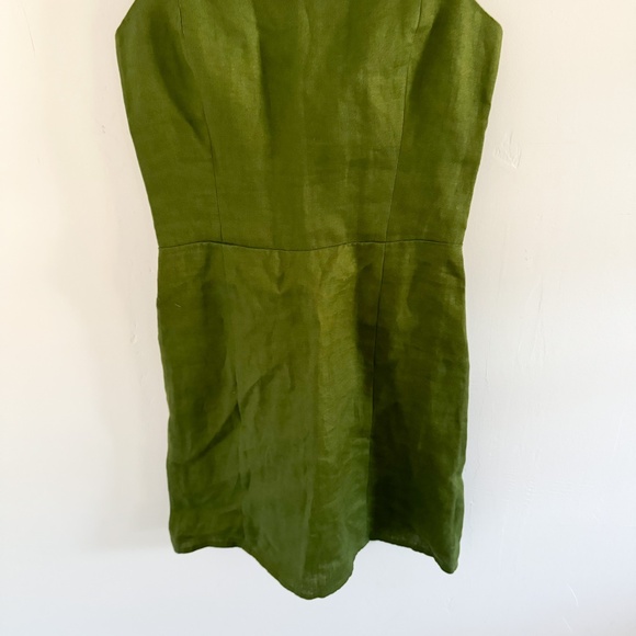 NEW Reforrmation Moss Green Linen Brigitte Dress 2 - Picture 3 of 6